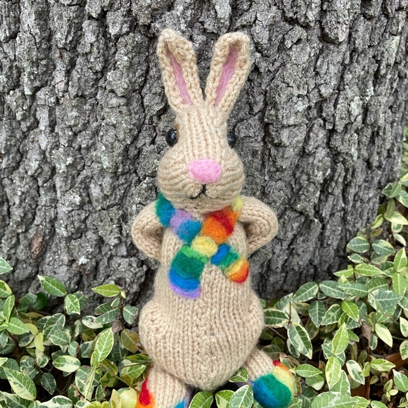 Hand crafted knit and needle felted rainbow pride love is love bunny artisan - Picture 13 of 16